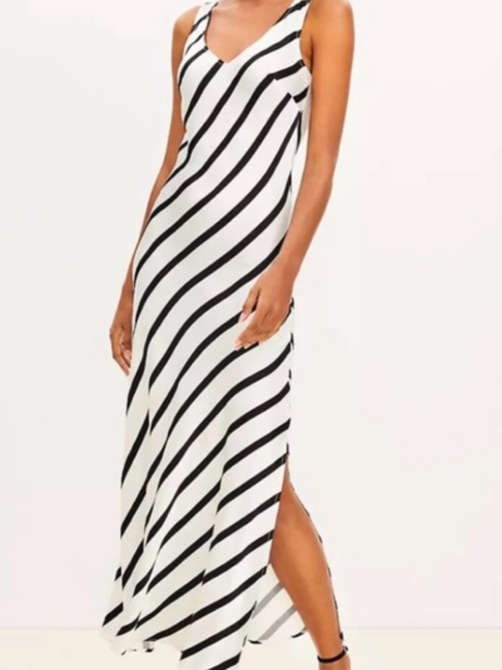Loft Sleeveless White and Black Diagonal Stripe Maxi Dress
